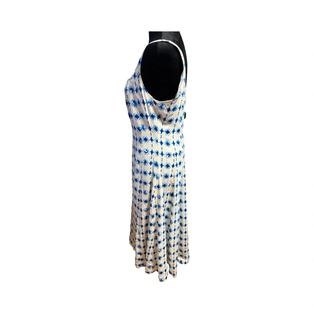 christian lacroix blue and white dress Christian LaCroix Blue/White Floral Linen Sleeveless Mini Wrap Dress Medium